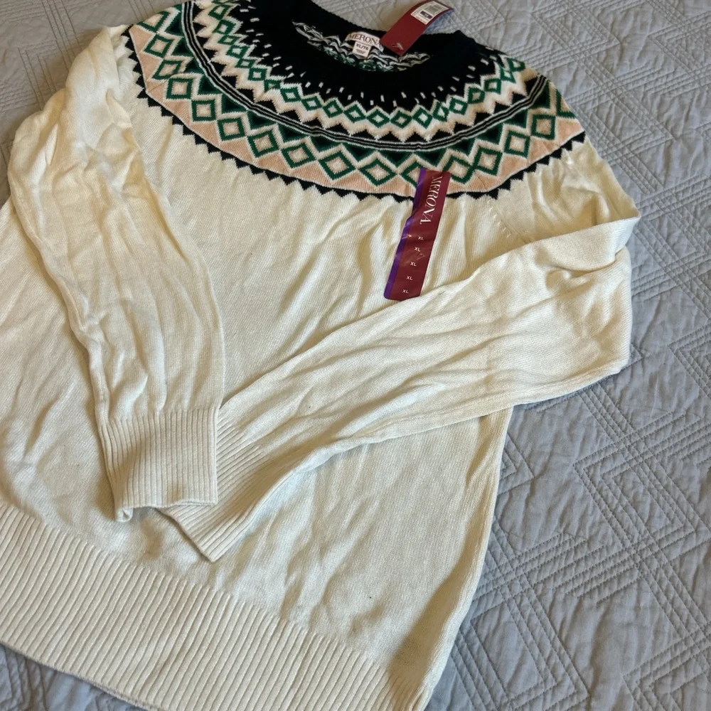 Merona NEW FAIR ISLE cream and Black XL Sweater - Picture 4 of 7